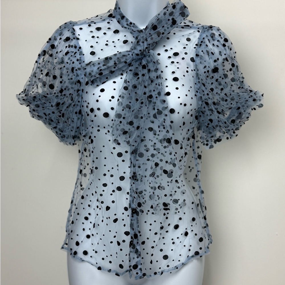 Haute Monde Black and White Polka Dot Sheer Blouse